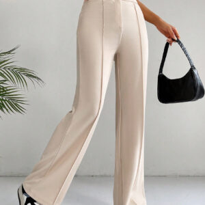 SHEIN EZwear Pantalon droit à taille haute avec détail de couture abricot classique