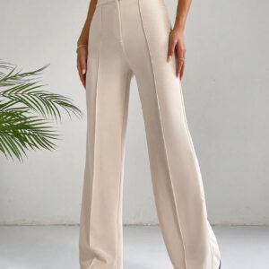 SHEIN EZwear Pantalon droit à taille haute avec détail de couture abricot classique