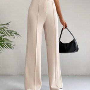 SHEIN EZwear Pantalon droit à taille haute avec détail de couture abricot classique