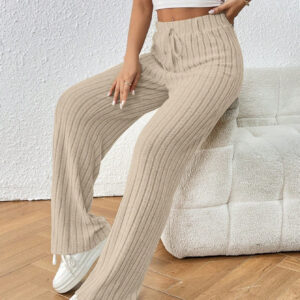 SHEIN Frenchy Pantalon ample en maille côtelée avec nœud frontal