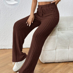 SHEIN Frenchy Pantalon ample en maille côtelée avec nœud frontal