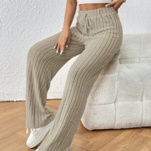 SHEIN Frenchy Pantalon ample en maille côtelée avec nœud frontal