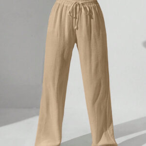 SHEIN MOOSTA Pantalon droit à taille à cordon en couleur unie pour femmes, pantalon large décontracté avec poches pour le printemps/automne, pantalon blanc ample et décontracté pour femmes à porter au quotidien