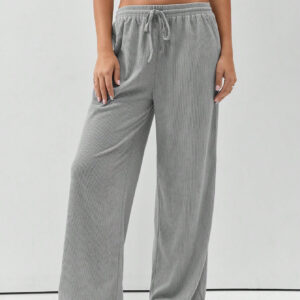 SHEIN MOOSTA Pantalon droit à taille à cordon en couleur unie pour femmes, pantalon large décontracté avec poches pour le printemps/automne, pantalon blanc ample et décontracté pour femmes à porter au quotidien