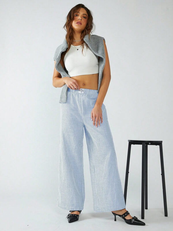 SHEIN EZwear Pantalon tissé pour femmes à rayures bleues – Image 9