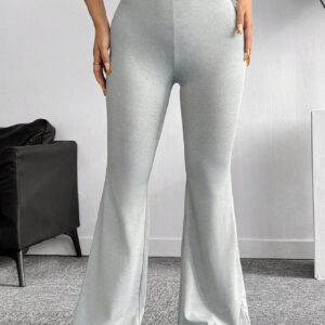 SHEIN EZwear Pantalon à évasement ajusté tricoté en abricot pour dames