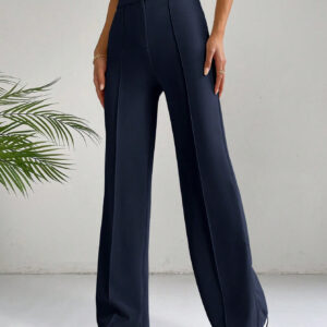 SHEIN EZwear Pantalon droit à taille haute avec détail de couture abricot classique