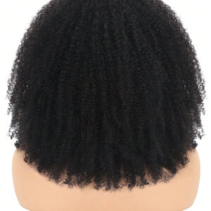 Perruque frisée afro avec frange faite à la machine, densité de 180 %, couleur noire naturelle, perruque courtes de cheveux humains bouclées de qualité supérieure sans colle, perruque volumineuse et plus moelleuse pour une utilisation quotidienne (noire)