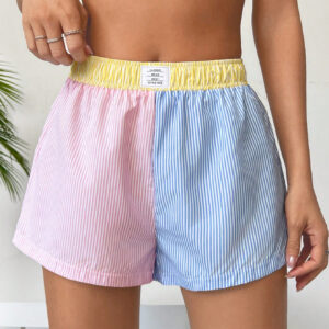 SHEIN Comfortcana Shorts À Rayures Imprimées Avec Détails De Patch De Lettre