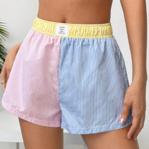 SHEIN Comfortcana Shorts À Rayures Imprimées Avec Détails De Patch De Lettre