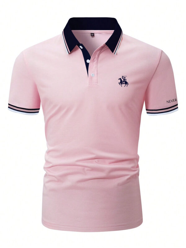 Manfinity Homme Polo décontracté urbain pour homme avec bloc de couleur et bordure à rayures graphique de lettre pour mari – Image 5