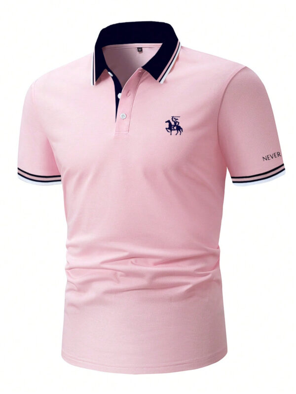 Manfinity Homme Polo décontracté urbain pour homme avec bloc de couleur et bordure à rayures graphique de lettre pour mari – Image 6