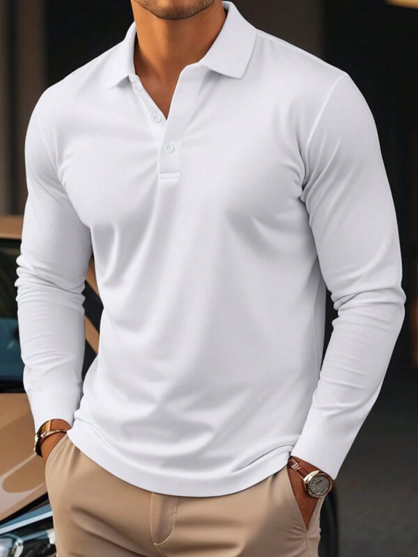 Manfinity Homme Chemise décontractée Polo à manches courtes pour hommes de couleur unie avec boutonnière pour le printemps-été, col de travail blanc unicolore à la mode