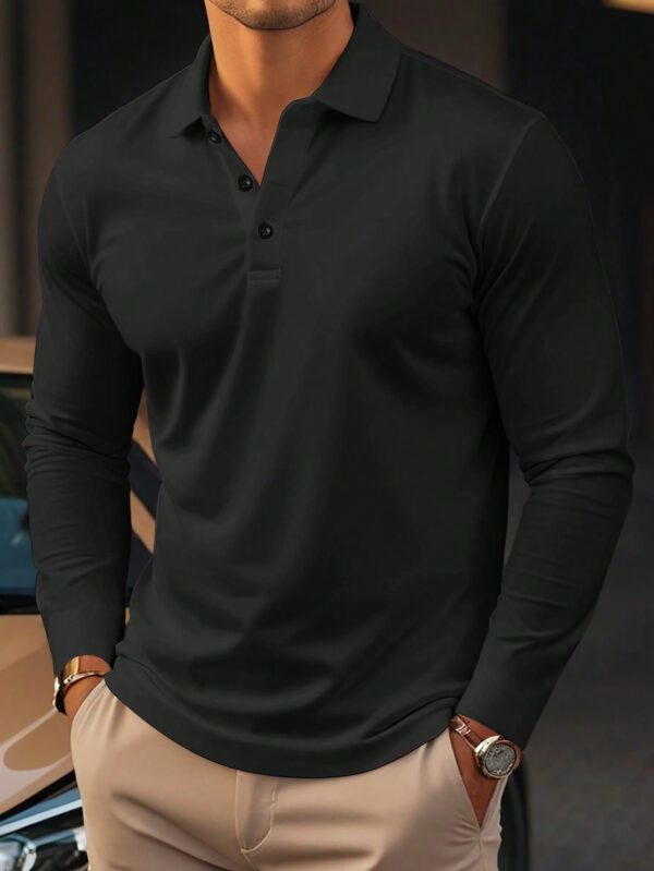Manfinity Homme Chemise décontractée Polo à manches courtes pour hommes de couleur unie avec boutonnière pour le printemps-été, col de travail blanc unicolore à la mode – Image 2