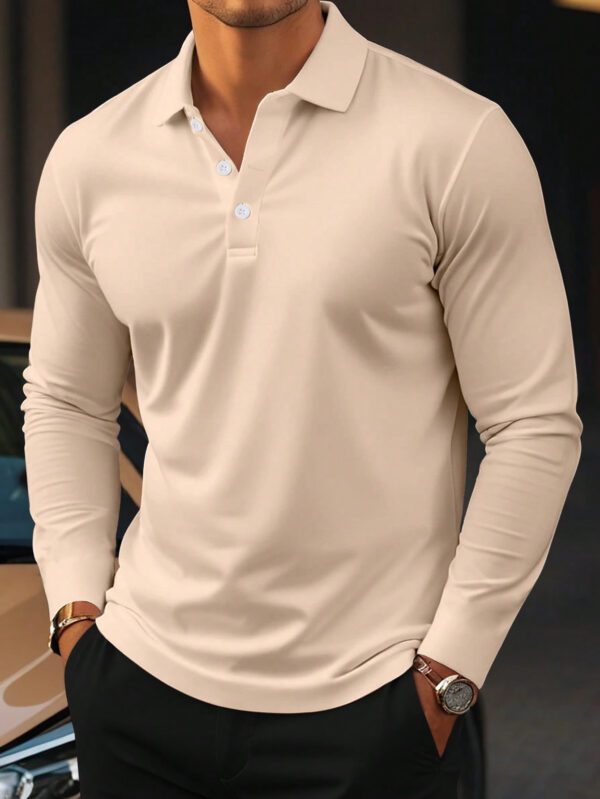 Manfinity Homme Chemise décontractée Polo à manches courtes pour hommes de couleur unie avec boutonnière pour le printemps-été, col de travail blanc unicolore à la mode – Image 3