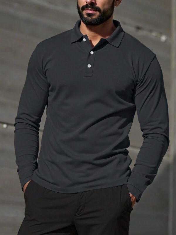 Manfinity Homme Chemise décontractée Polo à manches courtes pour hommes de couleur unie avec boutonnière pour le printemps-été, col de travail blanc unicolore à la mode – Image 7