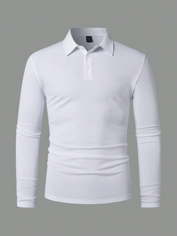 Manfinity Homme Chemise décontractée Polo à manches courtes pour hommes de couleur unie avec boutonnière pour le printemps-été, col de travail blanc unicolore à la mode – Image 10