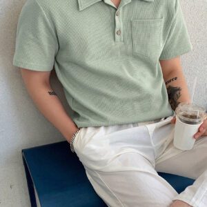 DAZY Chemise Polo Pour Homme D'été De Couleur Unie Avec Boutons Et Poche Poitrine