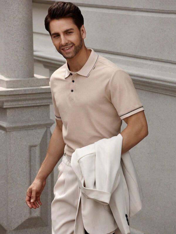 Manfinity Bizformal Chemise polo d'été décontractée pour hommes avec col, boutonnage à demi-patte et garniture contrastée, pour le travail et les loisirs – Image 4
