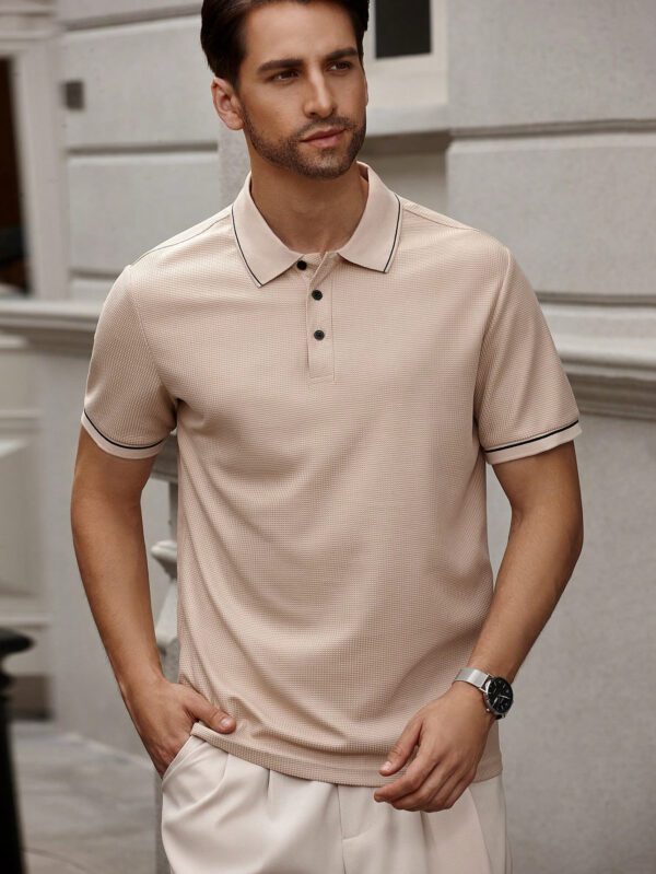 Manfinity Bizformal Chemise polo d'été décontractée pour hommes avec col, boutonnage à demi-patte et garniture contrastée, pour le travail et les loisirs – Image 5