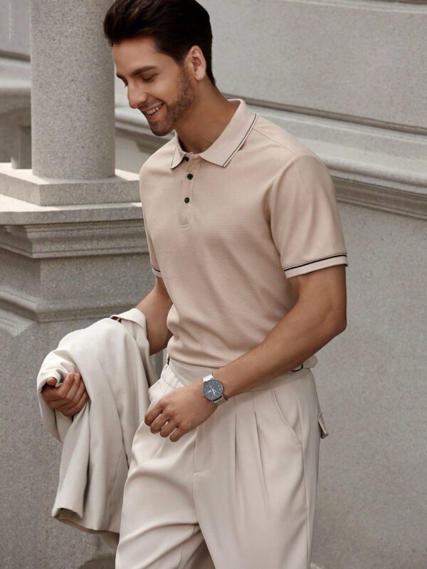 Manfinity Bizformal Chemise polo d'été décontractée pour hommes avec col, boutonnage à demi-patte et garniture contrastée, pour le travail et les loisirs – Image 6