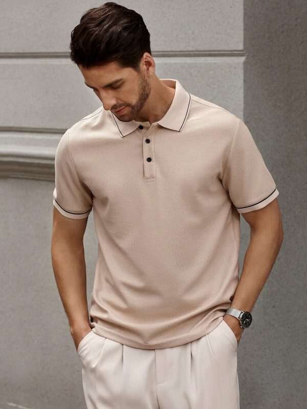 Manfinity Bizformal Chemise polo d'été décontractée pour hommes avec col, boutonnage à demi-patte et garniture contrastée, pour le travail et les loisirs – Image 7