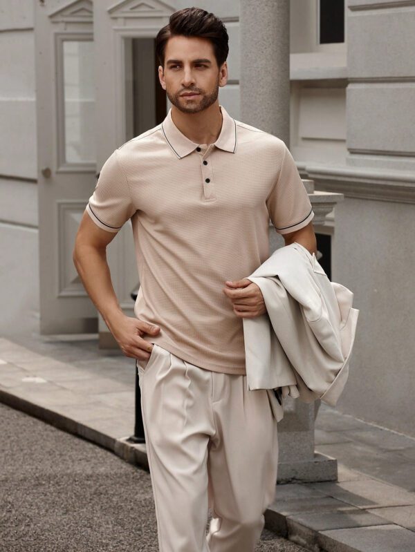 Manfinity Bizformal Chemise polo d'été décontractée pour hommes avec col, boutonnage à demi-patte et garniture contrastée, pour le travail et les loisirs – Image 8