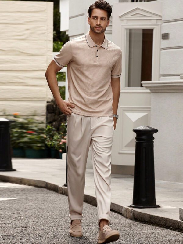 Manfinity Bizformal Chemise polo d'été décontractée pour hommes avec col, boutonnage à demi-patte et garniture contrastée, pour le travail et les loisirs – Image 9