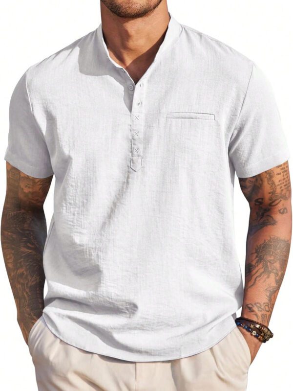Manfinity Dauomo Chemise polo à manches courtes unie pour homme avec boutonnière simple, décontracté pour l'été