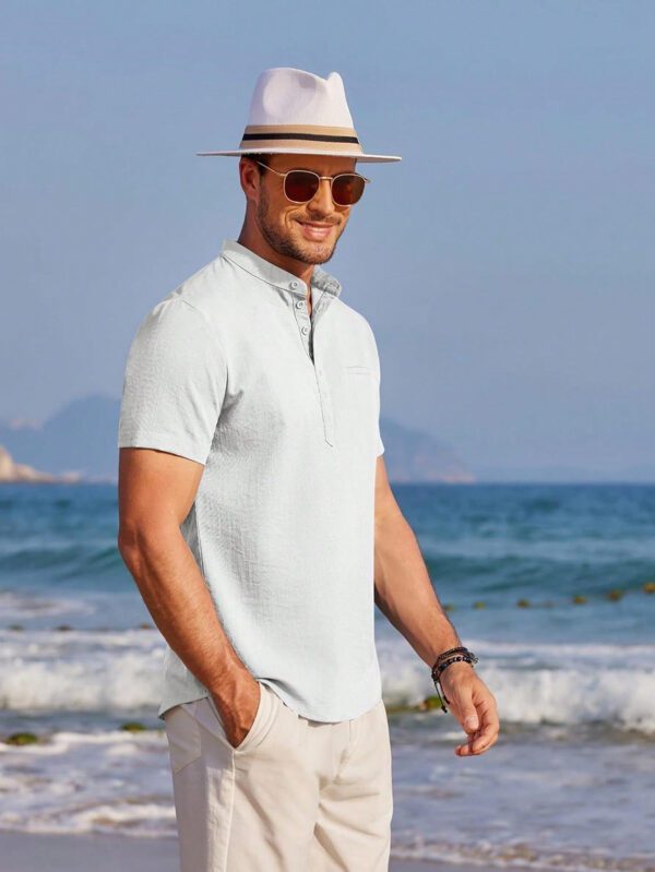 Manfinity Dauomo Chemise polo à manches courtes unie pour homme avec boutonnière simple, décontracté pour l'été – Image 5
