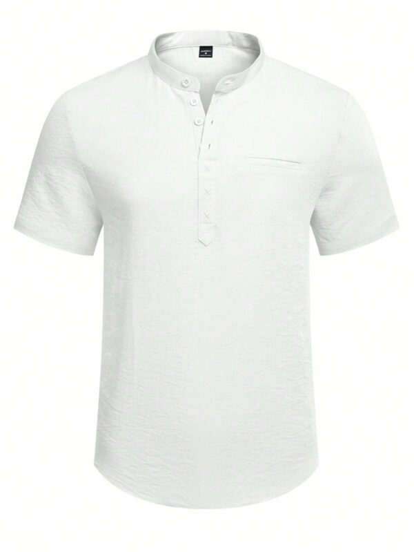 Manfinity Dauomo Chemise polo à manches courtes unie pour homme avec boutonnière simple, décontracté pour l'été – Image 6