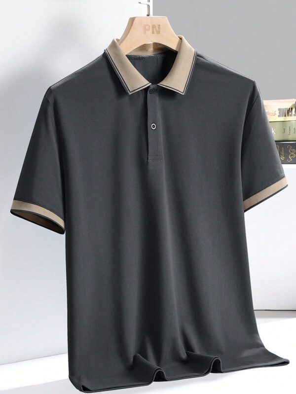 Polo Pour Homme De Couleur Unie Avec Demi-patte De Boutonnage – Image 2