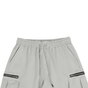 Manfinity EMRG Shorts d'été pour homme à taille élastique à cordon avec conception zippée, couleur unie crème avec style street wear