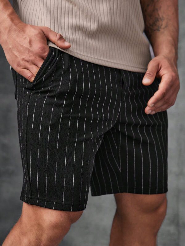 Manfinity Modomio Shorts tricotés rayés pour hommes, noirs unis avec sueur, décontractés urbains – Image 5