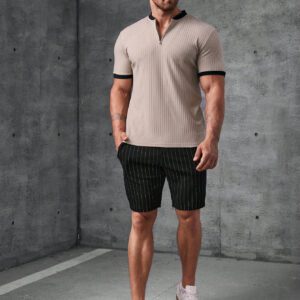 Manfinity Modomio Shorts tricotés rayés pour hommes, noirs unis avec sueur, décontractés urbains