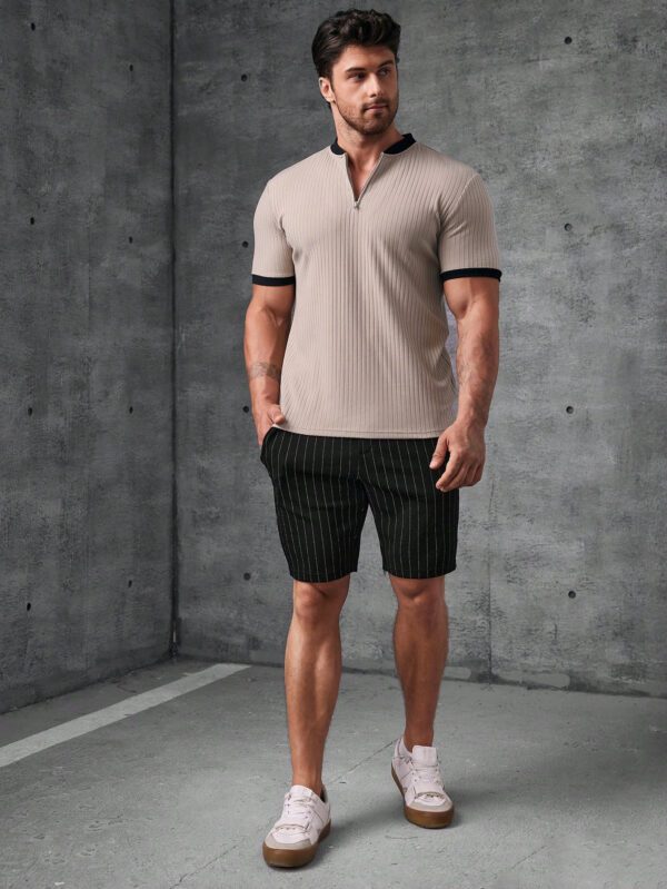 Manfinity Modomio Shorts tricotés rayés pour hommes, noirs unis avec sueur, décontractés urbains – Image 6