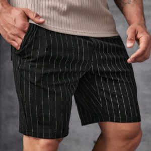 Manfinity Modomio Shorts tricotés rayés pour hommes, noirs unis avec sueur, décontractés urbains