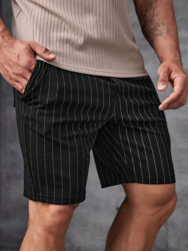 Manfinity Modomio Shorts tricotés rayés pour hommes, noirs unis avec sueur, décontractés urbains – Image 8