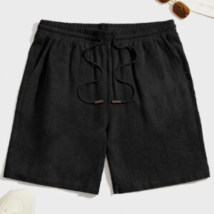 Manfinity Modomio Shorts décontractés à taille à cordon pour homme, en lin, de couleur unie kaki frais, style tropical Boho