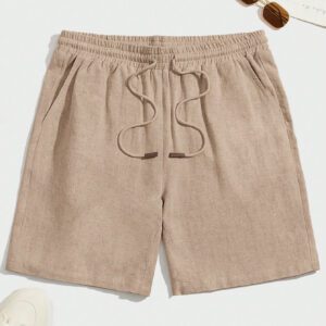 Manfinity Modomio Shorts décontractés à taille à cordon pour homme, en lin, de couleur unie kaki frais, style tropical Boho