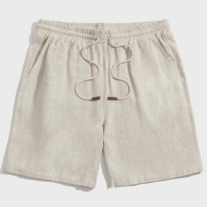 Manfinity Modomio Shorts décontractés à taille à cordon pour homme, en lin, de couleur unie kaki frais, style tropical Boho