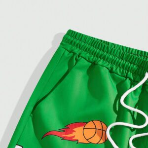 ROMWE Street Life Shorts décontractés à la taille à cordon imprimé de basketball pour hommes avec un style polyvalent