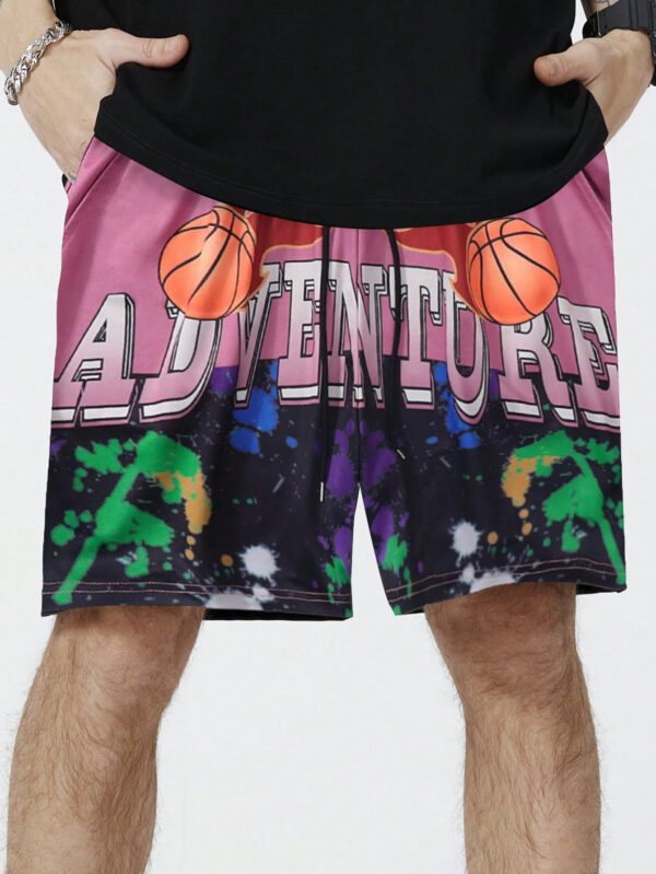 ROMWE Street Life Short de basket imprimé lettre pour homme, convient pour un port quotidien au printemps et en été – Image 4