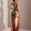 SHEIN BAE Robe maxi simple et sexy pour femmes, bretelles spaghetti, été, imprimé multicolore ombré, dégradé de cravate – Image 5