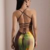 SHEIN BAE Robe maxi simple et sexy pour femmes, bretelles spaghetti, été, imprimé multicolore ombré, dégradé de cravate – Image 7