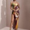 SHEIN BAE Robe maxi simple et sexy pour femmes, bretelles spaghetti, été, imprimé multicolore ombré, dégradé de cravate – Image 8