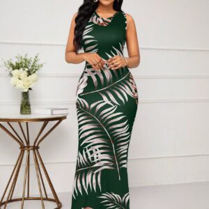 SHEIN Lady Robe maxi de vacances imprimée de plantes et sirène