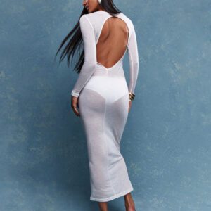 MISSGUIDED Robe moulante maxi à manches longues, dos ajouré semi-transparente