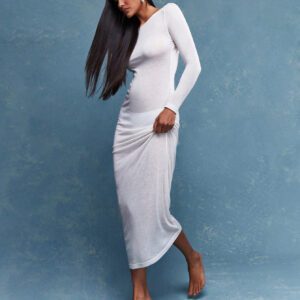 MISSGUIDED Robe moulante maxi à manches longues, dos ajouré semi-transparente