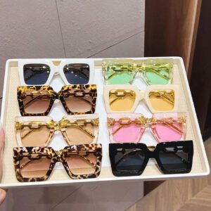 6 pièces Lunettes de soleil carrées rétro tendance Y2K mignonnes pour hommes et femmes, accessoires de plage d'été pour femmes